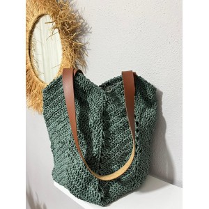 Taba Deri Askılı Yeşil Örgü Çanta 